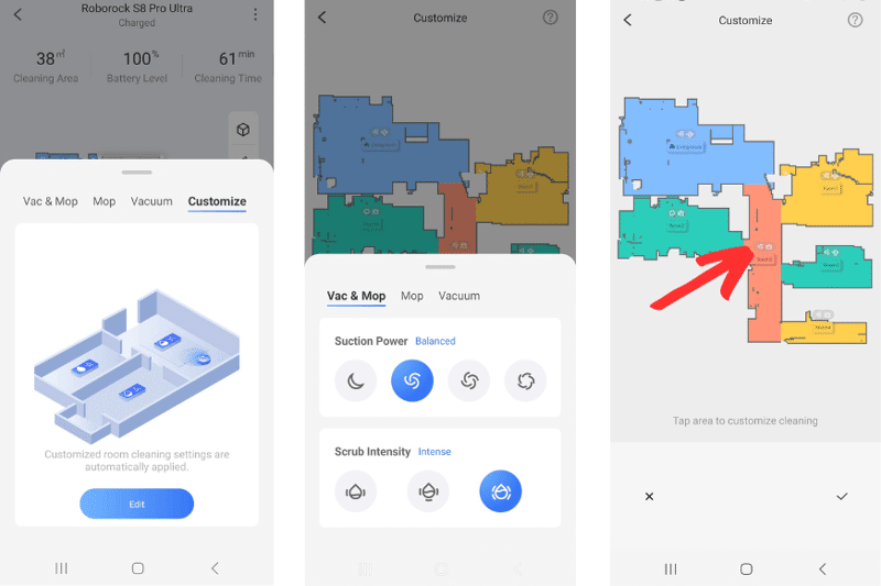 Adjusting mop water settings on the Roborock app.
